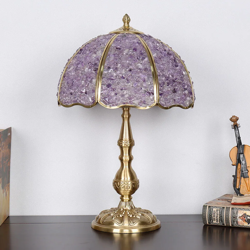 European Luxury Agate Crystal Dome Copper 1-Light Table Lamp