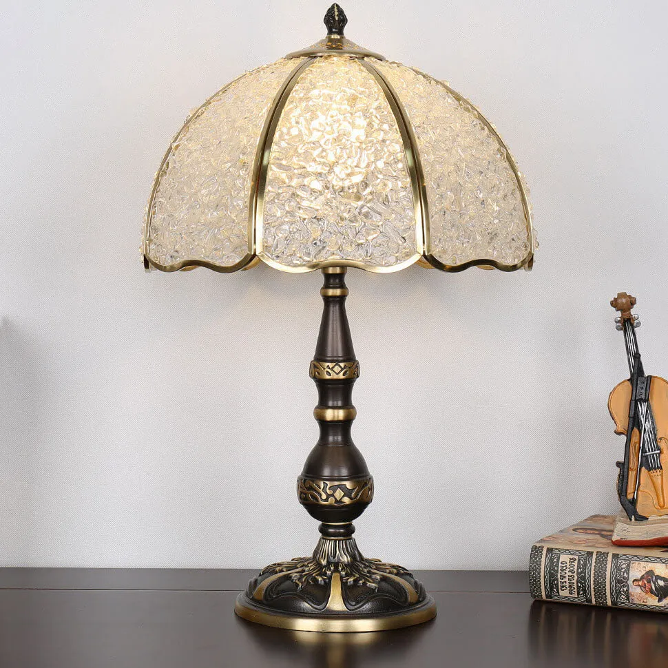 European Luxury Agate Crystal Dome Copper 1-Light Table Lamp