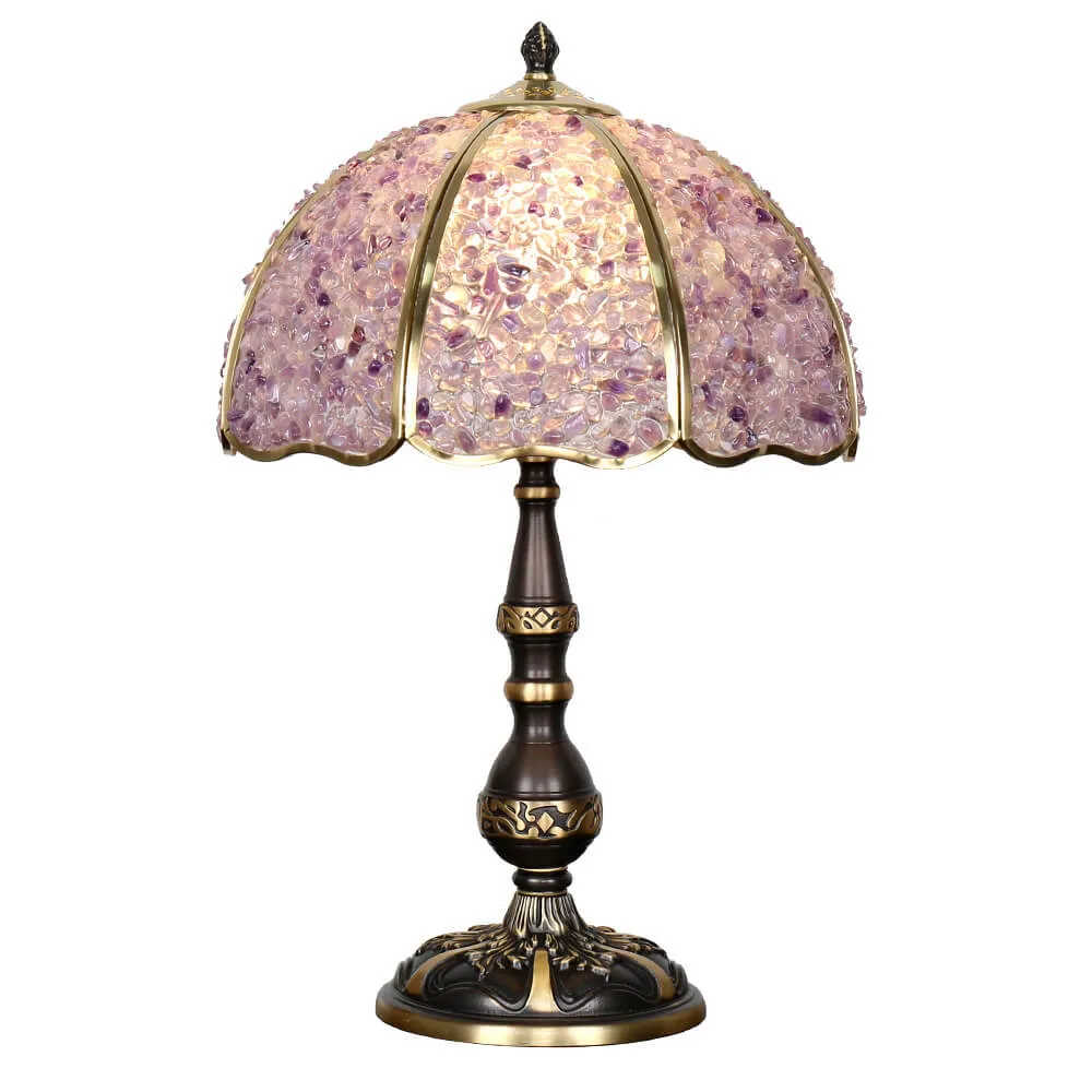 European Luxury Agate Crystal Dome Copper 1-Light Table Lamp