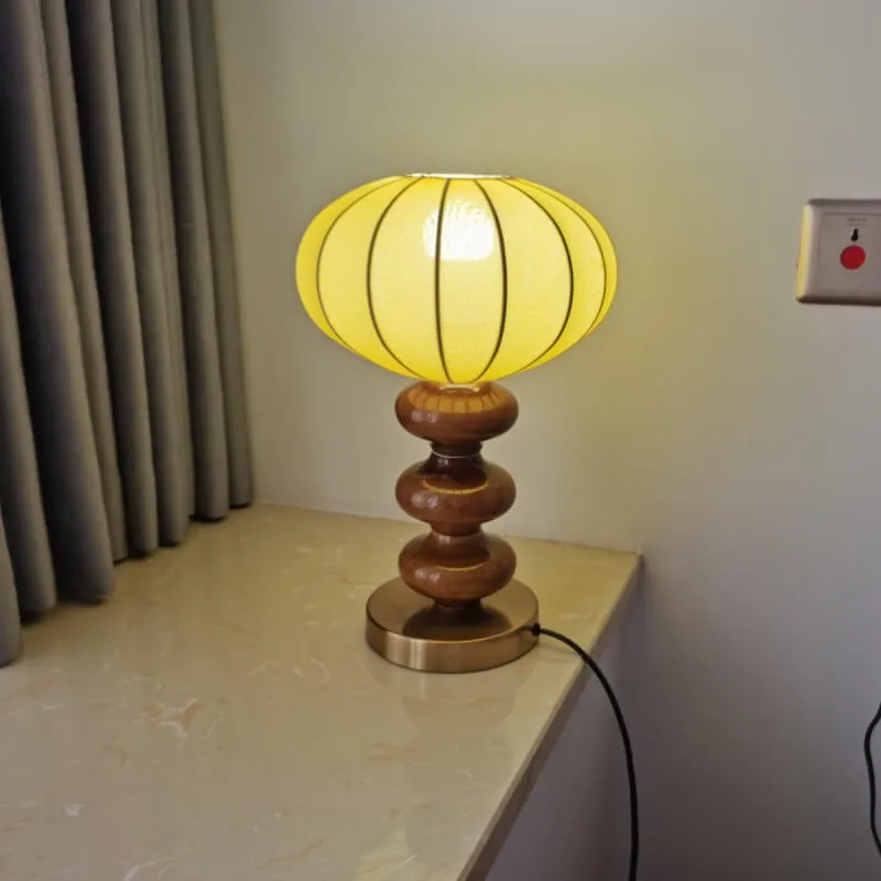 European Retro Lantern Fabric Lampshade Ceramic Iron Base 1-Light Table Lamp