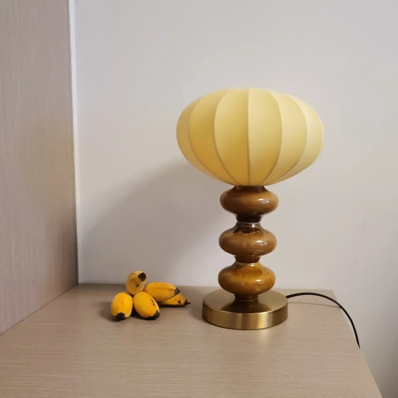 European Retro Lantern Fabric Lampshade Ceramic Iron Base 1-Light Table Lamp