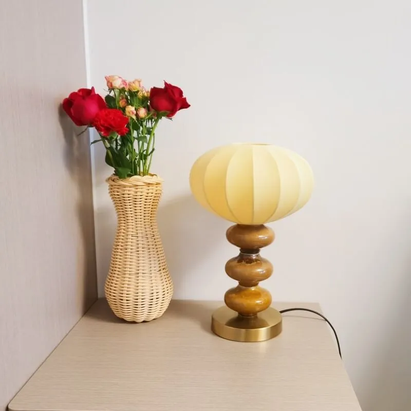 European Retro Lantern Fabric Lampshade Ceramic Iron Base 1-Light Table Lamp