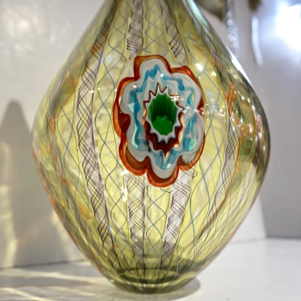 F. Tagliapietra Italian Green Yellow Orange Murano Glass Drop Sculpture Vase