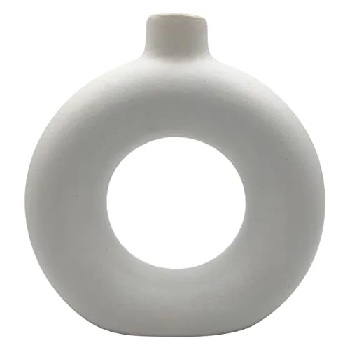 FarKraft Flower Vase | White Vase | Pampas Grass Vase | Ceramic Vase | Donut Round Shaped Vase | Home Decor Centrepiece | Decor Showpiece Donut Vase 6 Inches (Pack of 1)