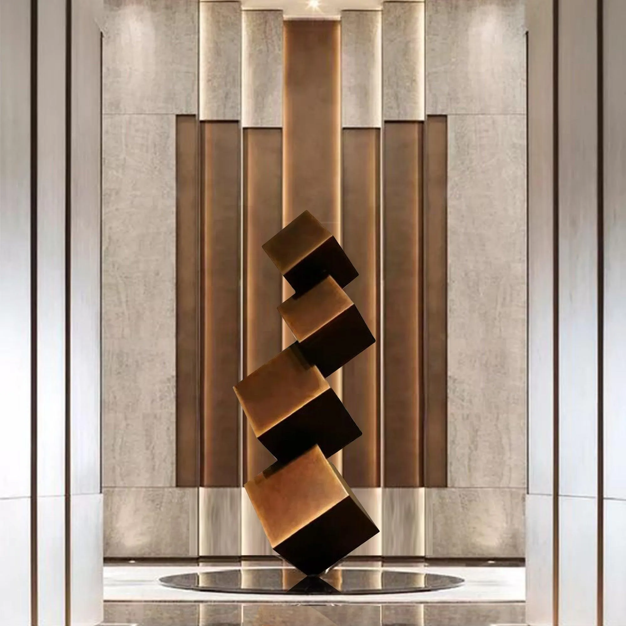 FINEST Sculpture Art Abstract Bronze Geometric Stacked Cubes Sculpture FB-033
