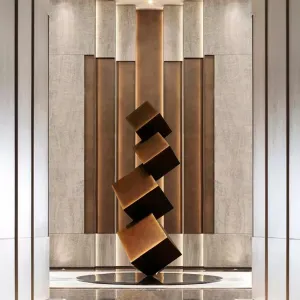 FINEST Sculpture Art Abstract Bronze Geometric Stacked Cubes Sculpture FB-033