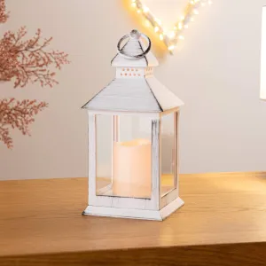 Flickering White Lantern With Timer - 24cm