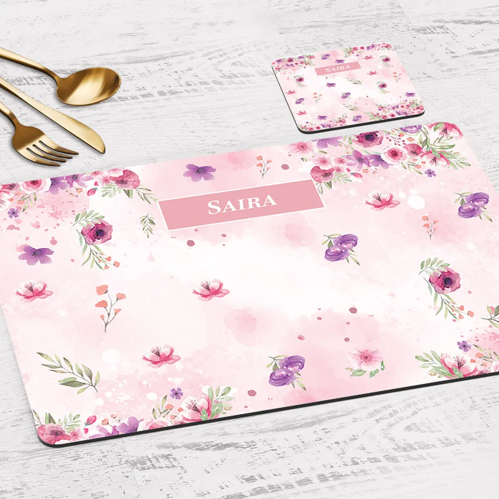 Floral Fiesta Tableware Set (kids) (4 Placemats & 4 Casters)