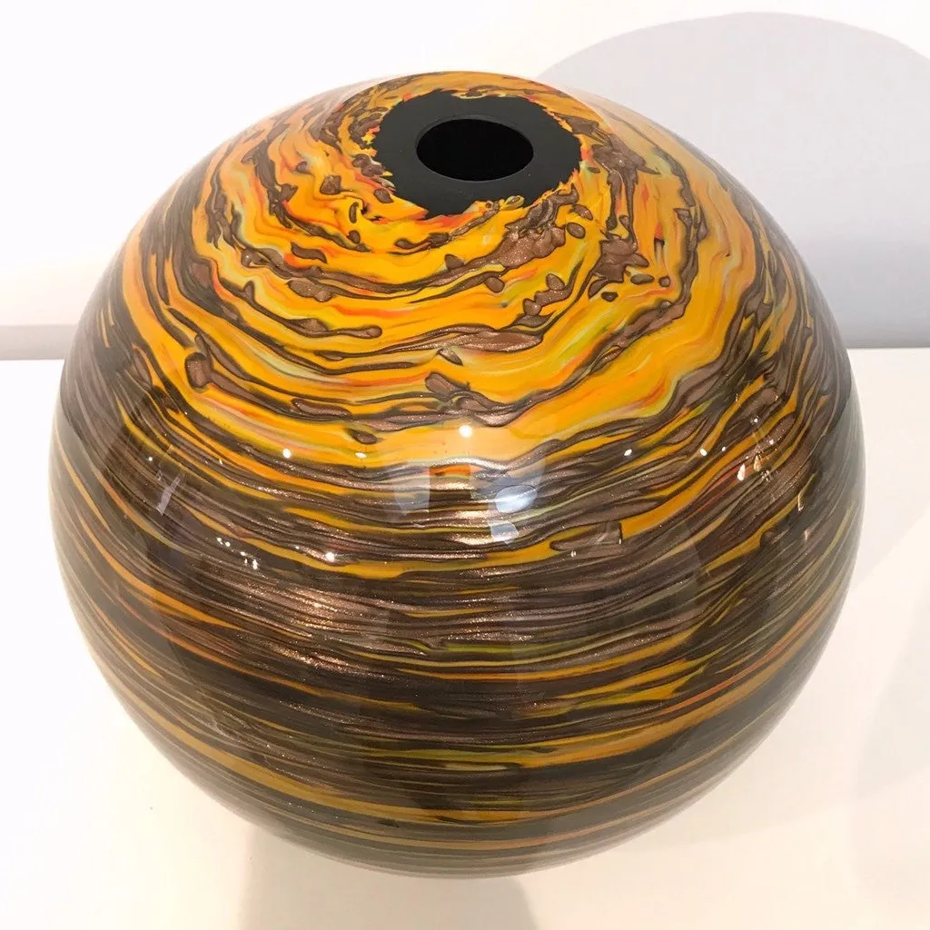 Formia 1980s Three Brown Yellow Red Orange Gold Murano Glass Modern Vases