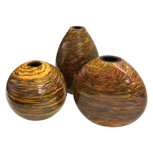 Formia 1980s Three Brown Yellow Red Orange Gold Murano Glass Modern Vases