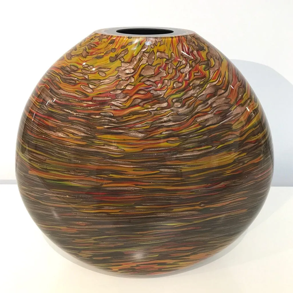 Formia 1980s Three Brown Yellow Red Orange Gold Murano Glass Modern Vases