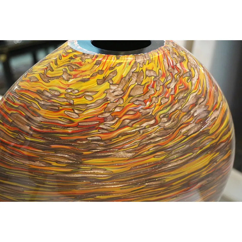 Formia 1980s Three Brown Yellow Red Orange Gold Murano Glass Modern Vases