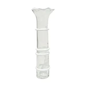 Formia Italian 1970s Vintage White Crystal Clear Murano Glass Tall Flared Vase