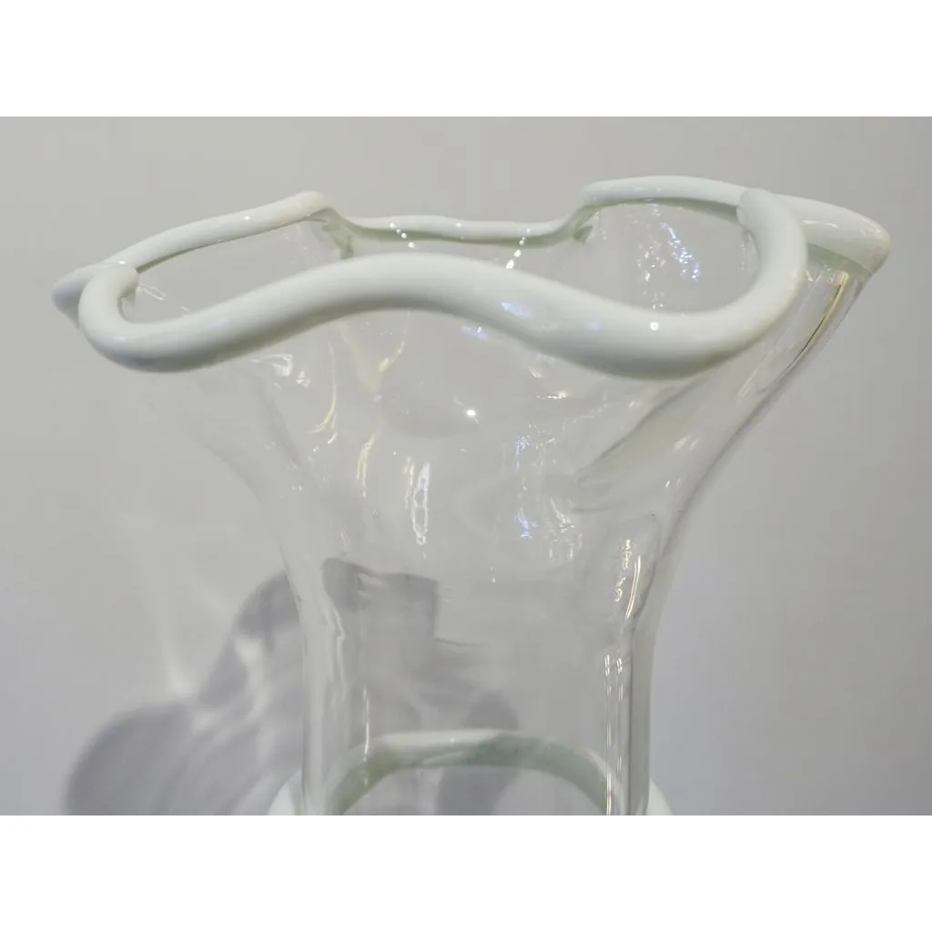 Formia Italian 1970s Vintage White Crystal Clear Murano Glass Tall Flared Vase