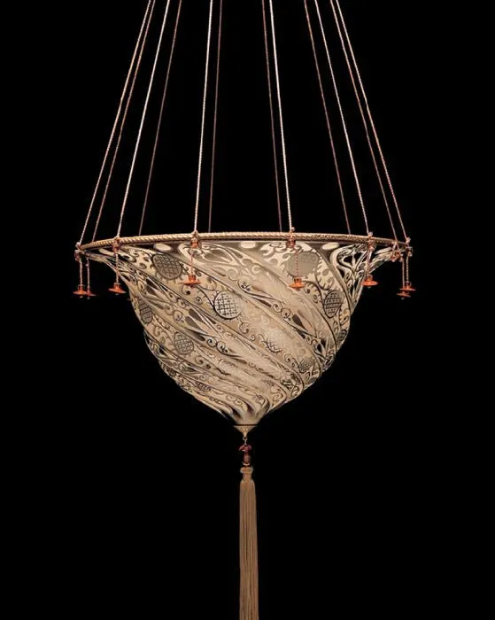 Fortuny Style Pendant Light With Art Nouveau Design