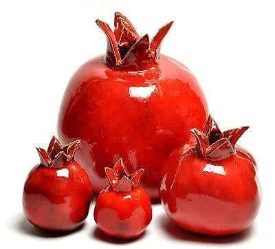 Four Sizes set Of Red Pomegranate Hands Made Art Ceramic Made in Israel