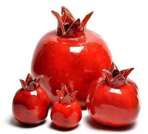 Four Sizes set Of Red Pomegranate Hands Made Art Ceramic Made in Israel