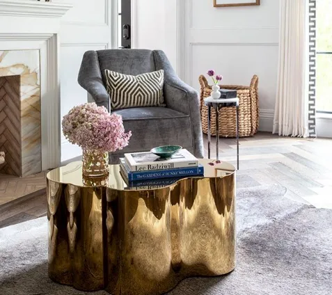 Free Form Rose Gold Steel Cocktail Table