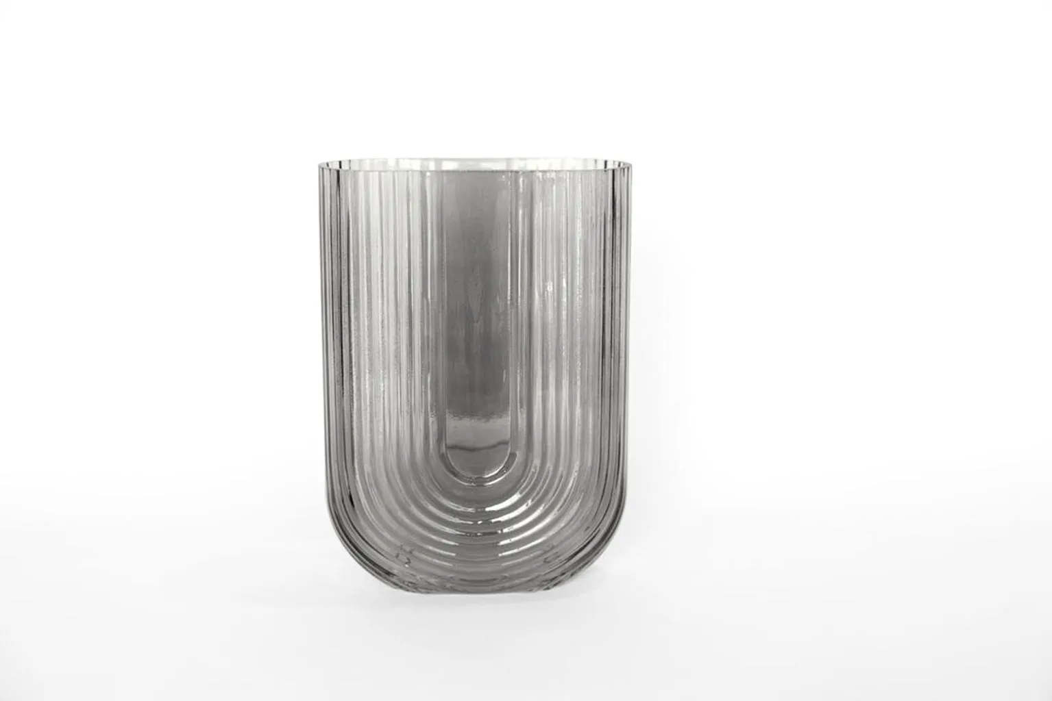 Gabel & Teller Glass U - Shaped Ribbed Vase 23x16.5cm - Midnight Grey