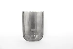 Gabel & Teller Glass U - Shaped Ribbed Vase 23x16.5cm - Midnight Grey
