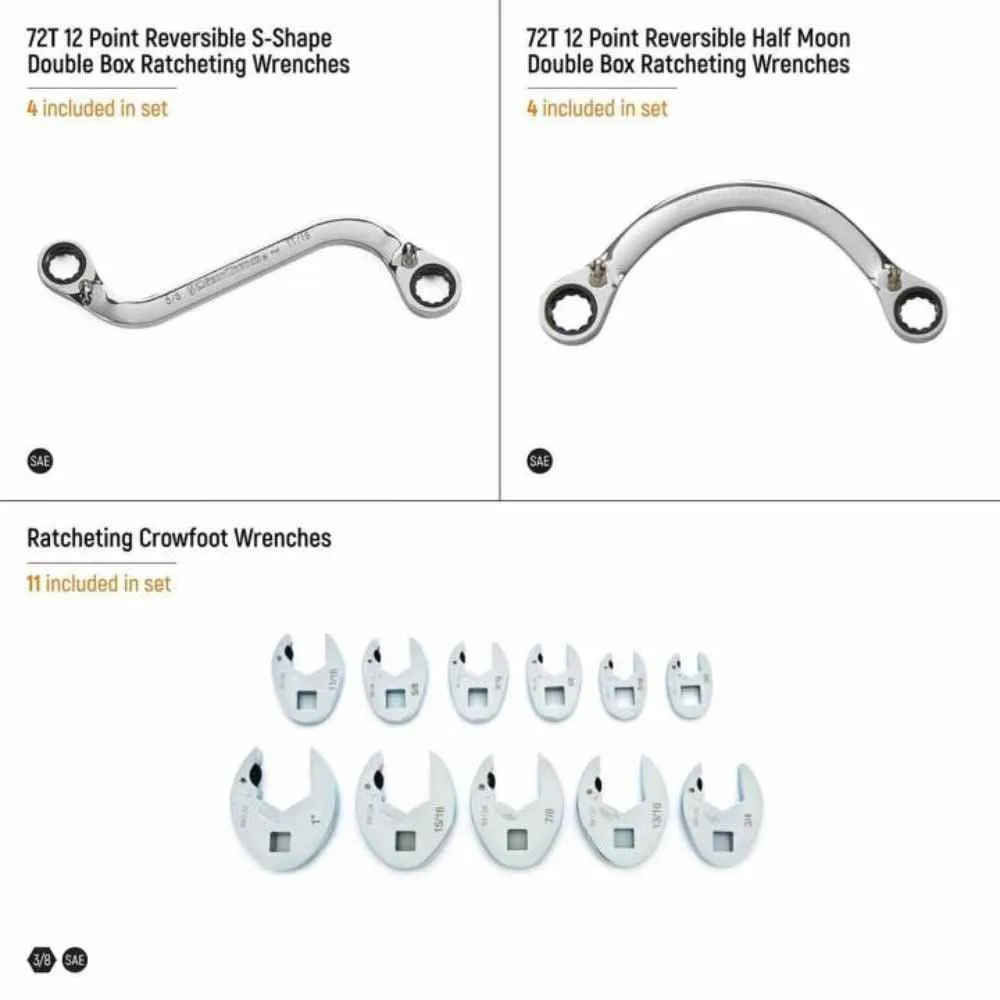 Gearwrench GWMSSRWSAE 19 Piece Specialty Ratcheting SAE Wrench Set in Foam Storage Tray
