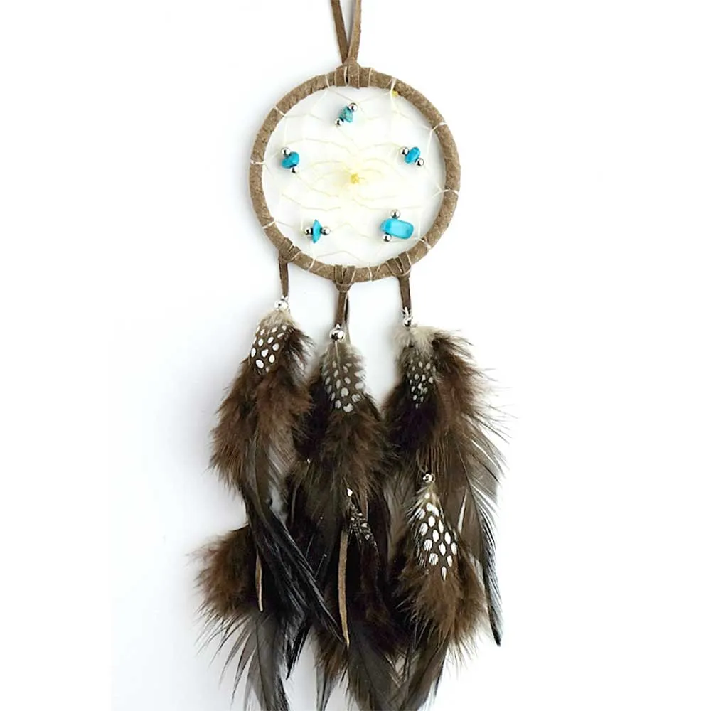Gemstone & Brown Leather Dreamcatcher 2.5"
