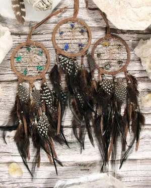 Gemstone & Brown Leather Dreamcatcher 2.5"