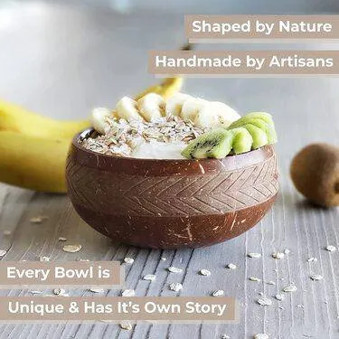 Geometric Jumbo 900 ml Coconut Bowl with Spoon and Fork Brown
