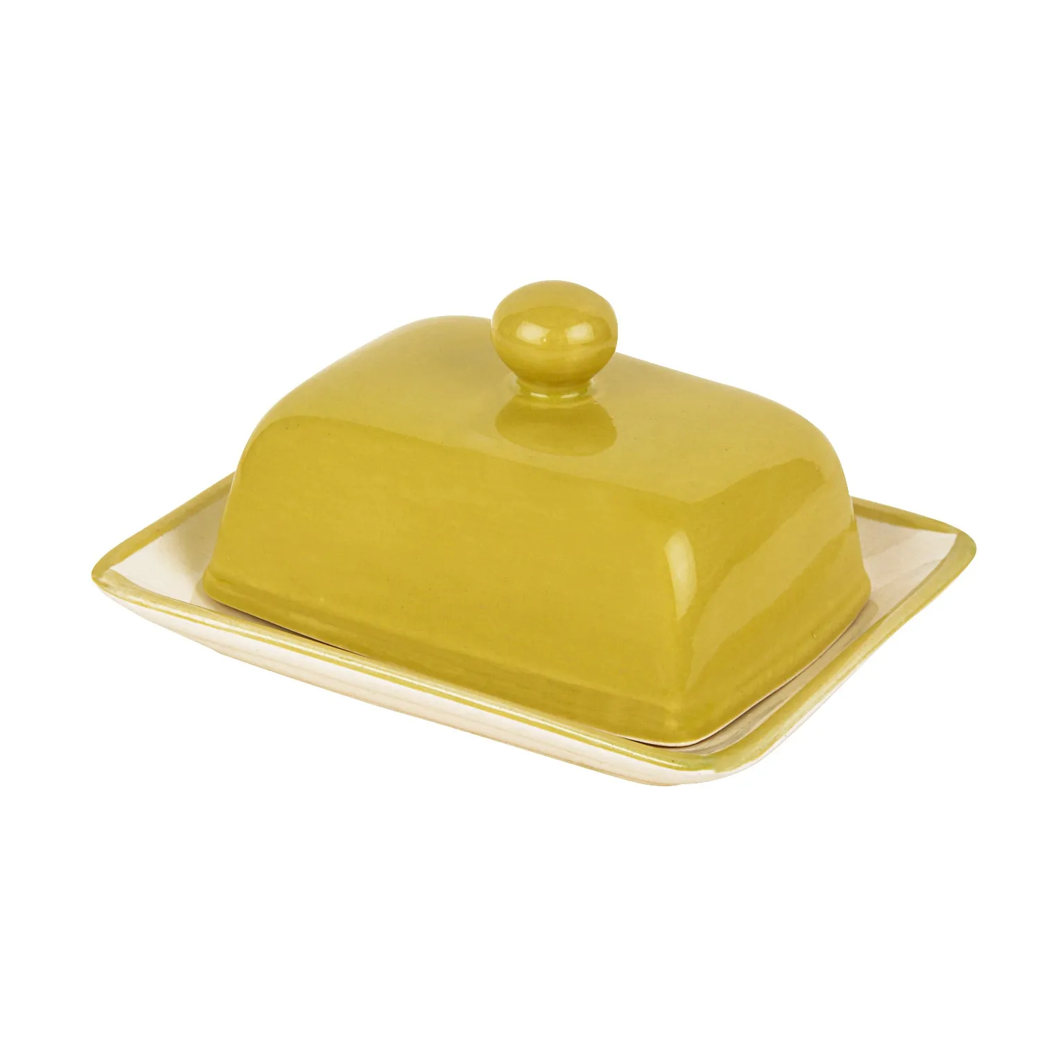 Glazed Ceramic Butter Dish with Lid (Lime Green, Height - 8 cm)