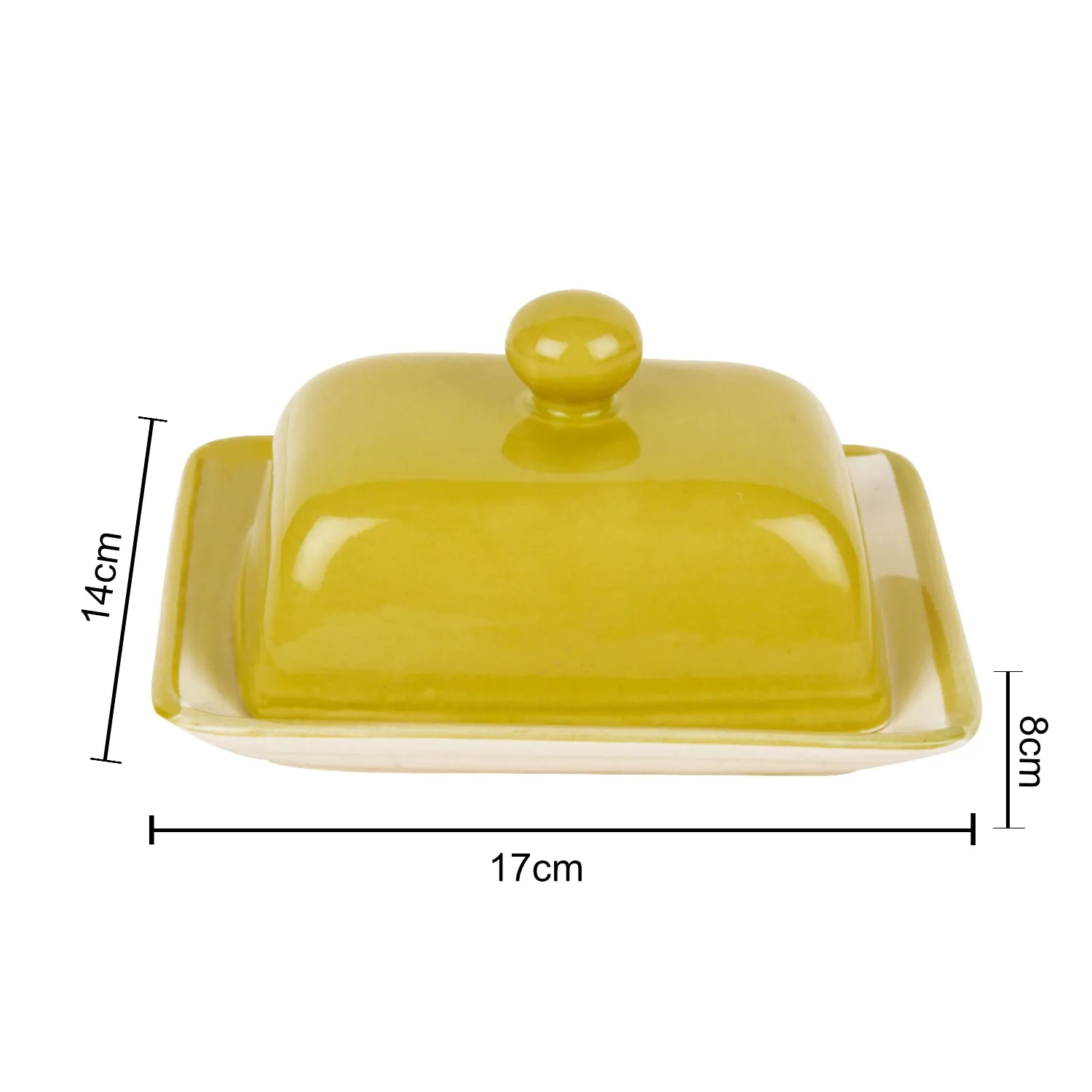Glazed Ceramic Butter Dish with Lid (Lime Green, Height - 8 cm)