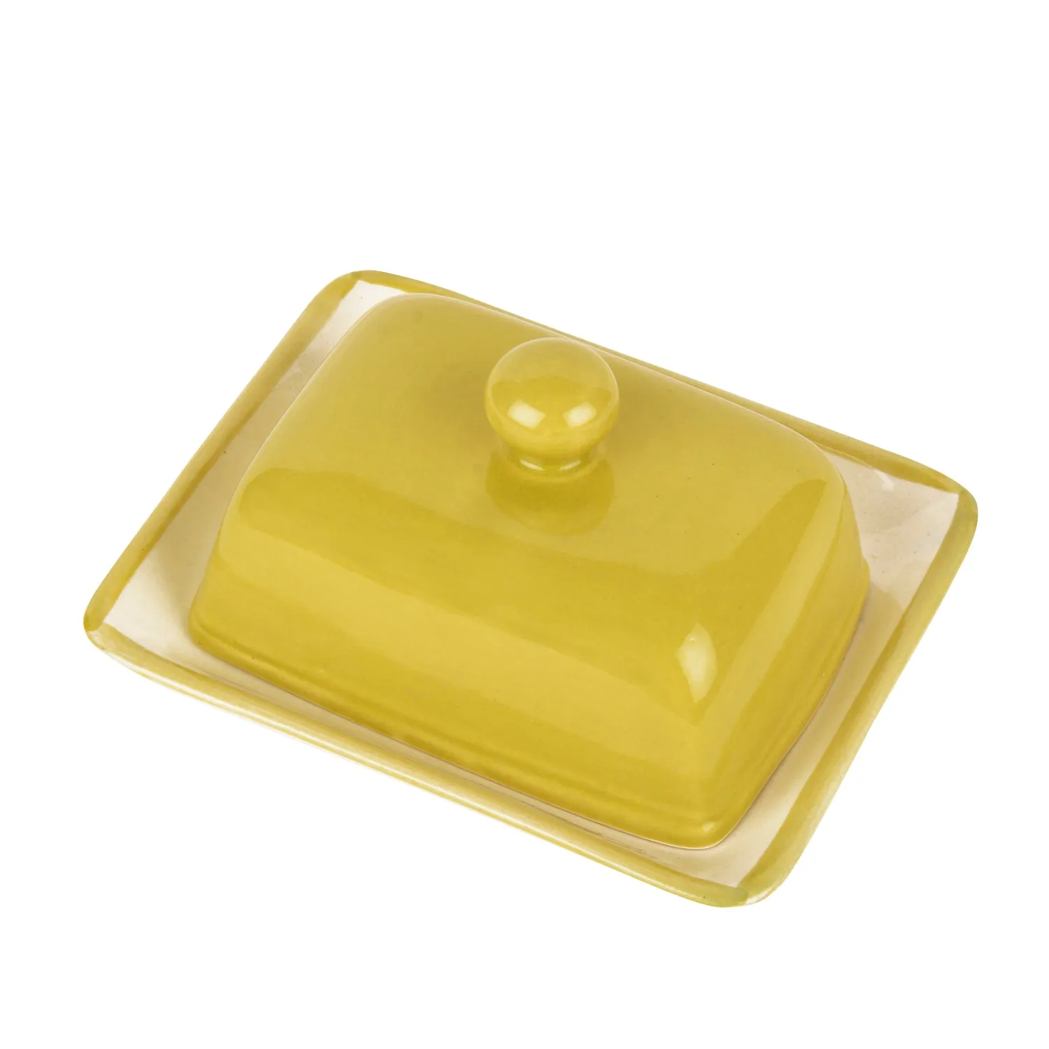 Glazed Ceramic Butter Dish with Lid (Lime Green, Height - 8 cm)