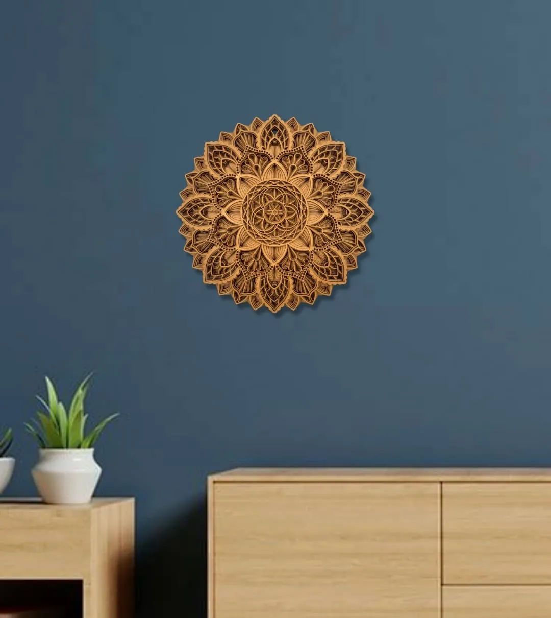 Gloridec Wooden 3D Laser Cut Decorative Mandala Wall Decor | Decorative Multi Layered Round Mandala Wall Art, Living Room Wall Hanging (Flower Mandala) (12" x 12" Inch)