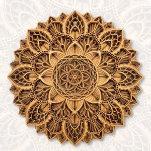 Gloridec Wooden 3D Laser Cut Decorative Mandala Wall Decor | Decorative Multi Layered Round Mandala Wall Art, Living Room Wall Hanging (Flower Mandala) (12" x 12" Inch)