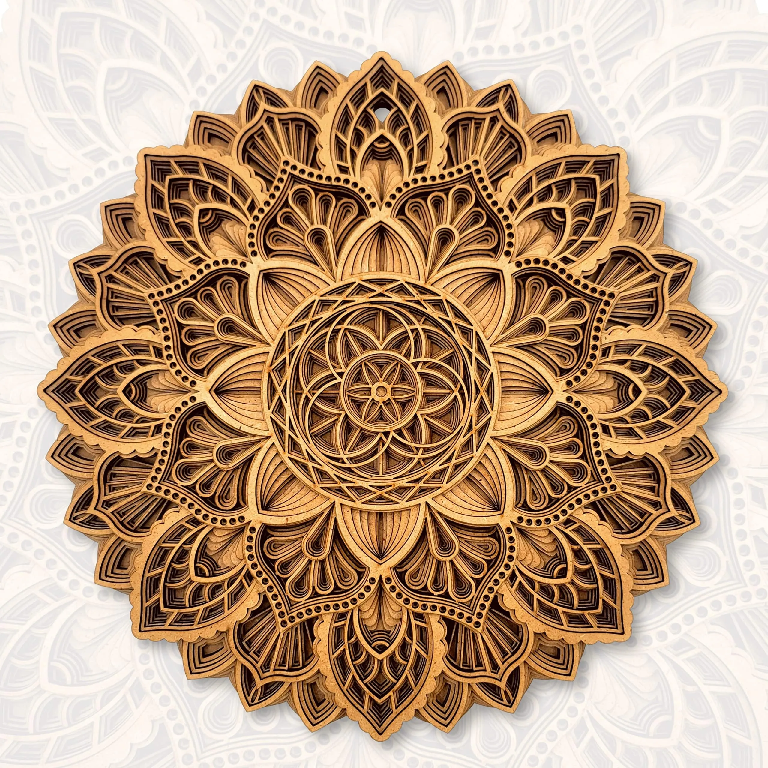 Gloridec Wooden 3D Laser Cut Decorative Mandala Wall Decor | Decorative Multi Layered Round Mandala Wall Art, Living Room Wall Hanging (Flower Mandala) (12" x 12" Inch)