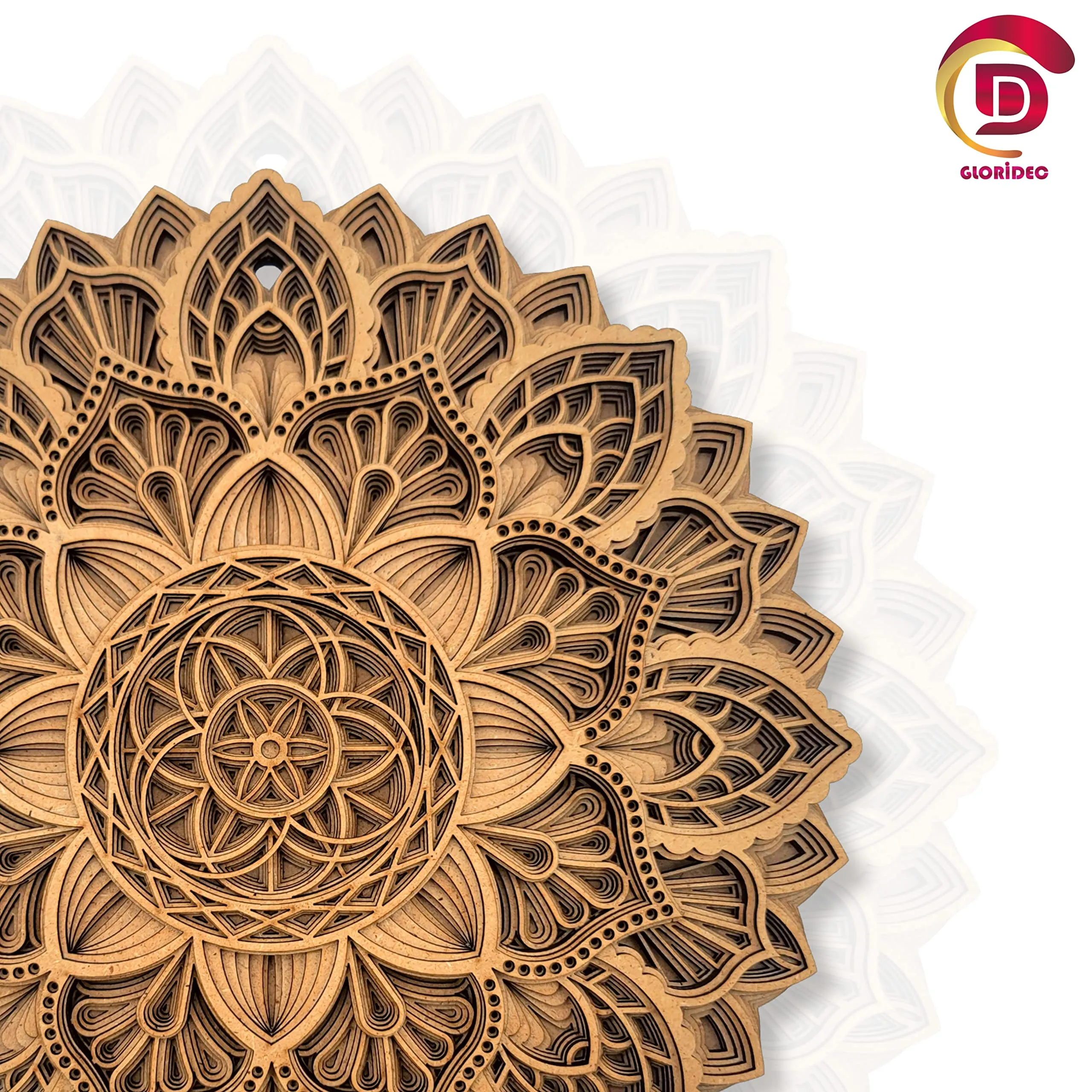 Gloridec Wooden 3D Laser Cut Decorative Mandala Wall Decor | Decorative Multi Layered Round Mandala Wall Art, Living Room Wall Hanging (Flower Mandala) (12" x 12" Inch)