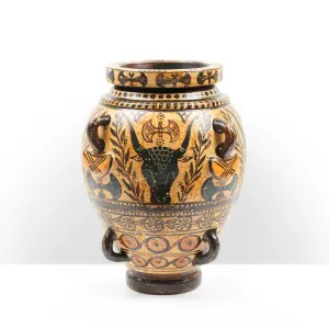 Greek Cretan Vase with Minoan Bull-Axe & Foliage Pattern