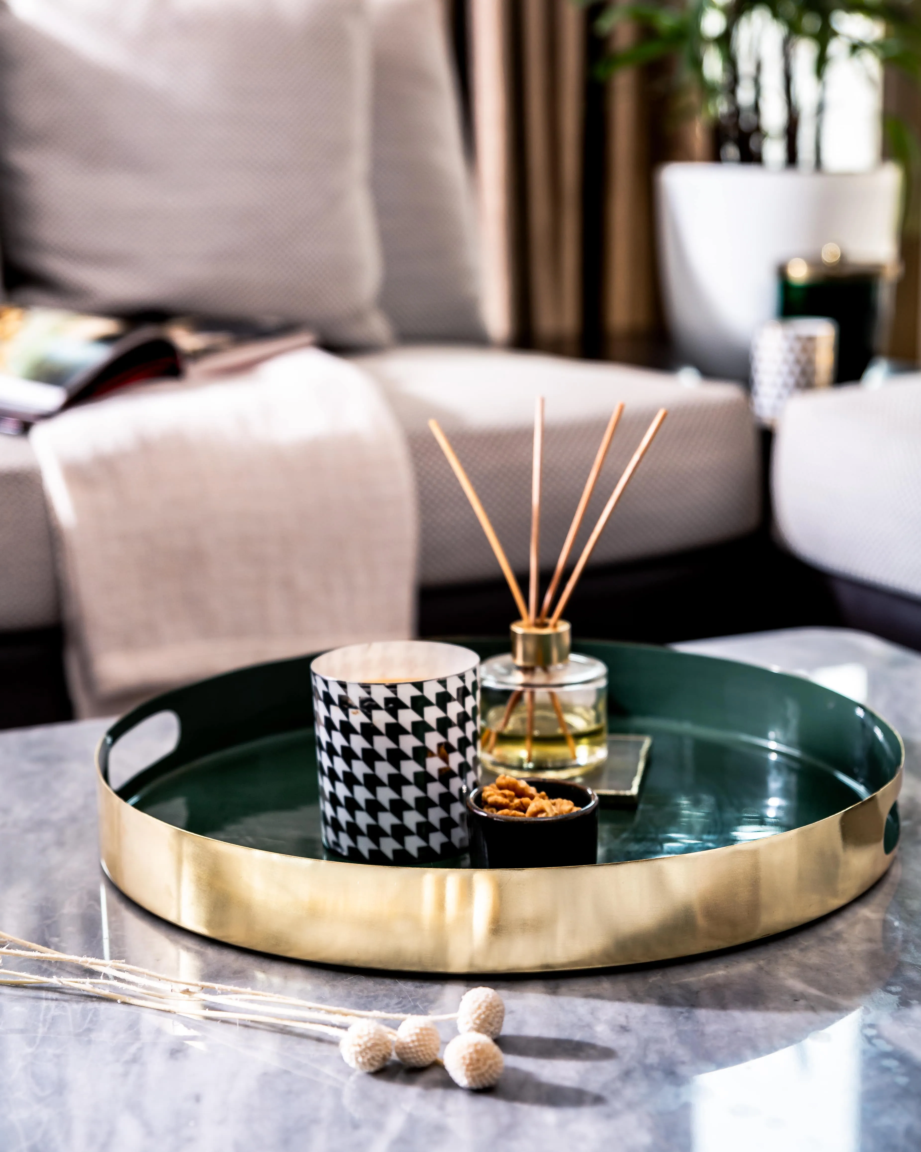 Green Round Ottoman Serving Tray