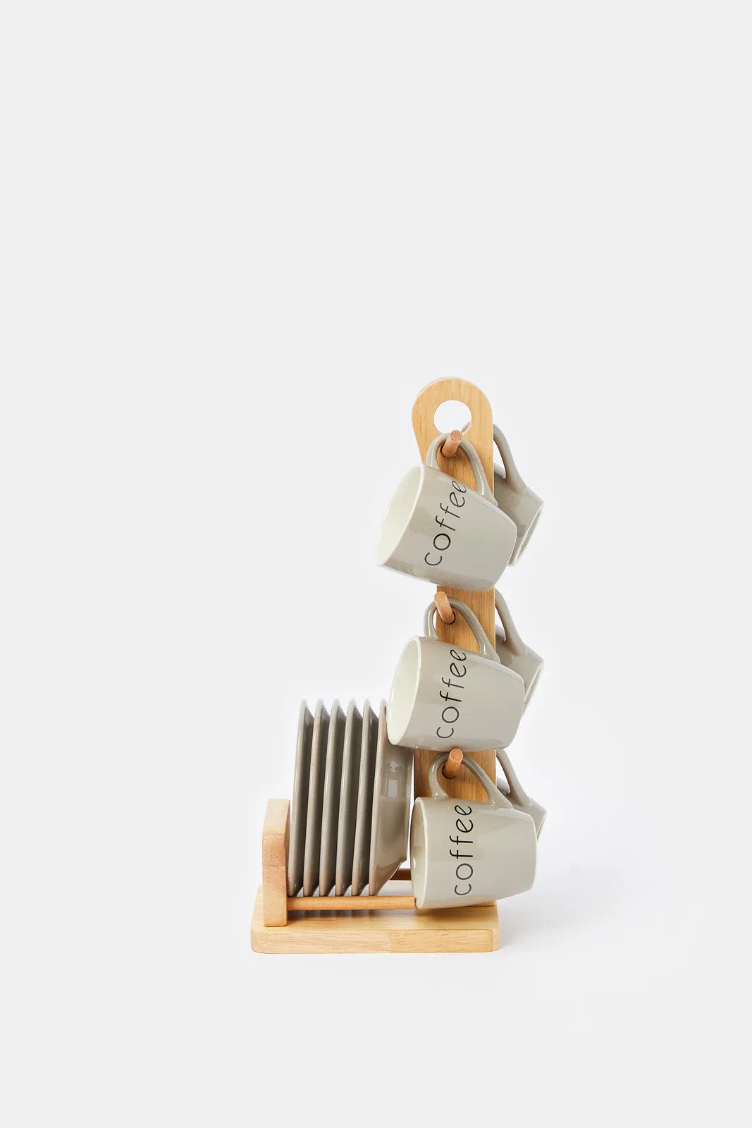 Grey Espresso Set With Wooden Stand (13 Piece)