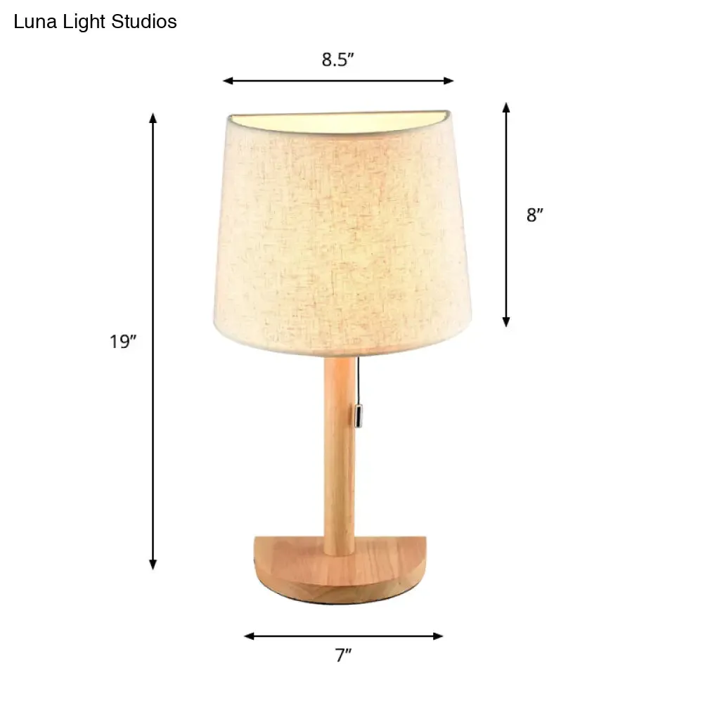 Half Barrel Desk Lamp - Asian Style Single Light Wood Reading Book Light with Pull Chain