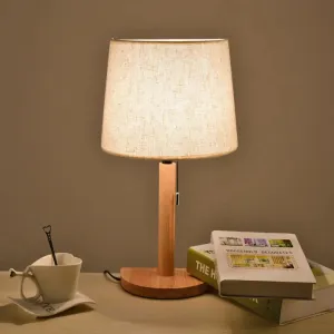 Half Barrel Desk Lamp - Asian Style Single Light Wood Reading Book Light with Pull Chain
