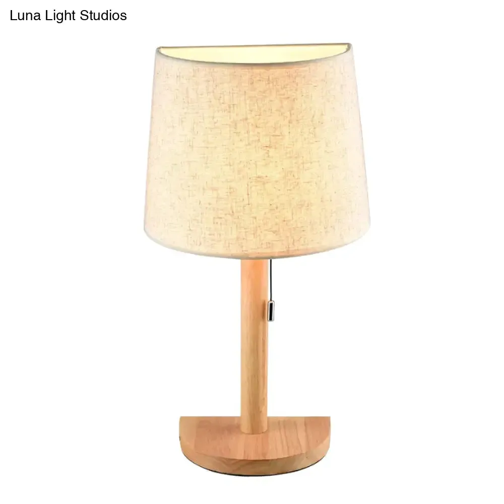Half Barrel Desk Lamp - Asian Style Single Light Wood Reading Book Light with Pull Chain