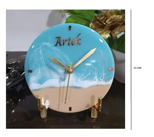 HANDARTED Premium Stylish Resin Luxury Table Clock with Stand Silent Quartz Decorative Latest Table Clock Battery Operate Easy to Use for Home/Office/School MDF Base Home Decor