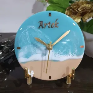 HANDARTED Premium Stylish Resin Luxury Table Clock with Stand Silent Quartz Decorative Latest Table Clock Battery Operate Easy to Use for Home/Office/School MDF Base Home Decor