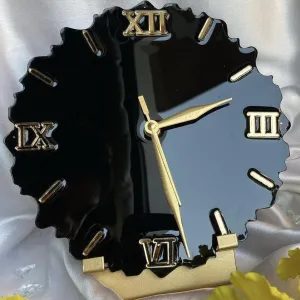 HANDARTED Premium Stylish Resin Luxury Table Clock with Stand Silent Quartz Decorative Latest Table Clock Battery Operated Easy to Use for Room/Office/School MDF Base