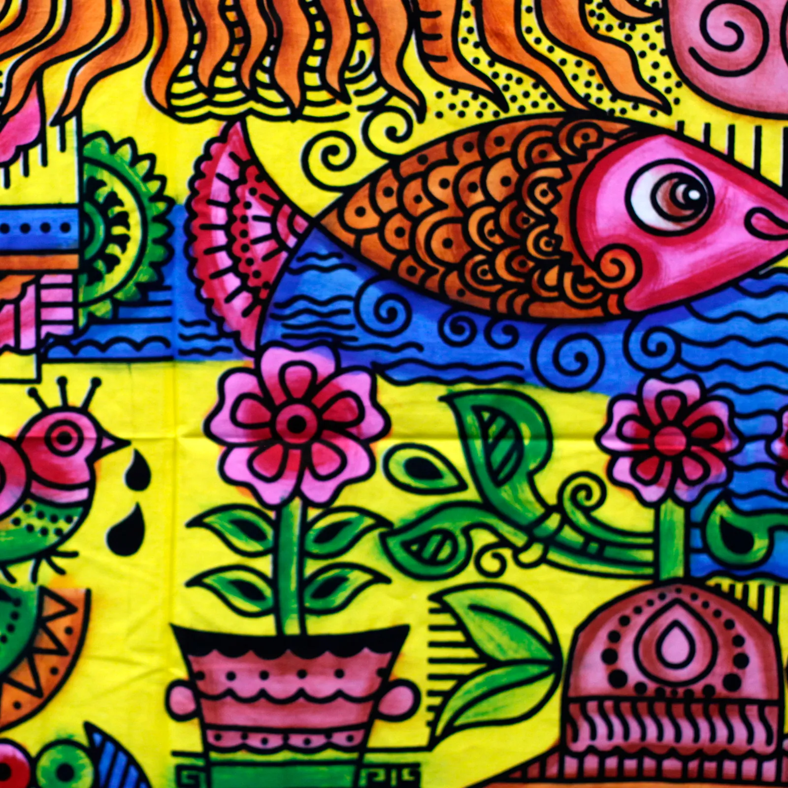 Handbrushed Cotton Wall Art - Sun | Vibrant Home Décor | 115cm x 75cm