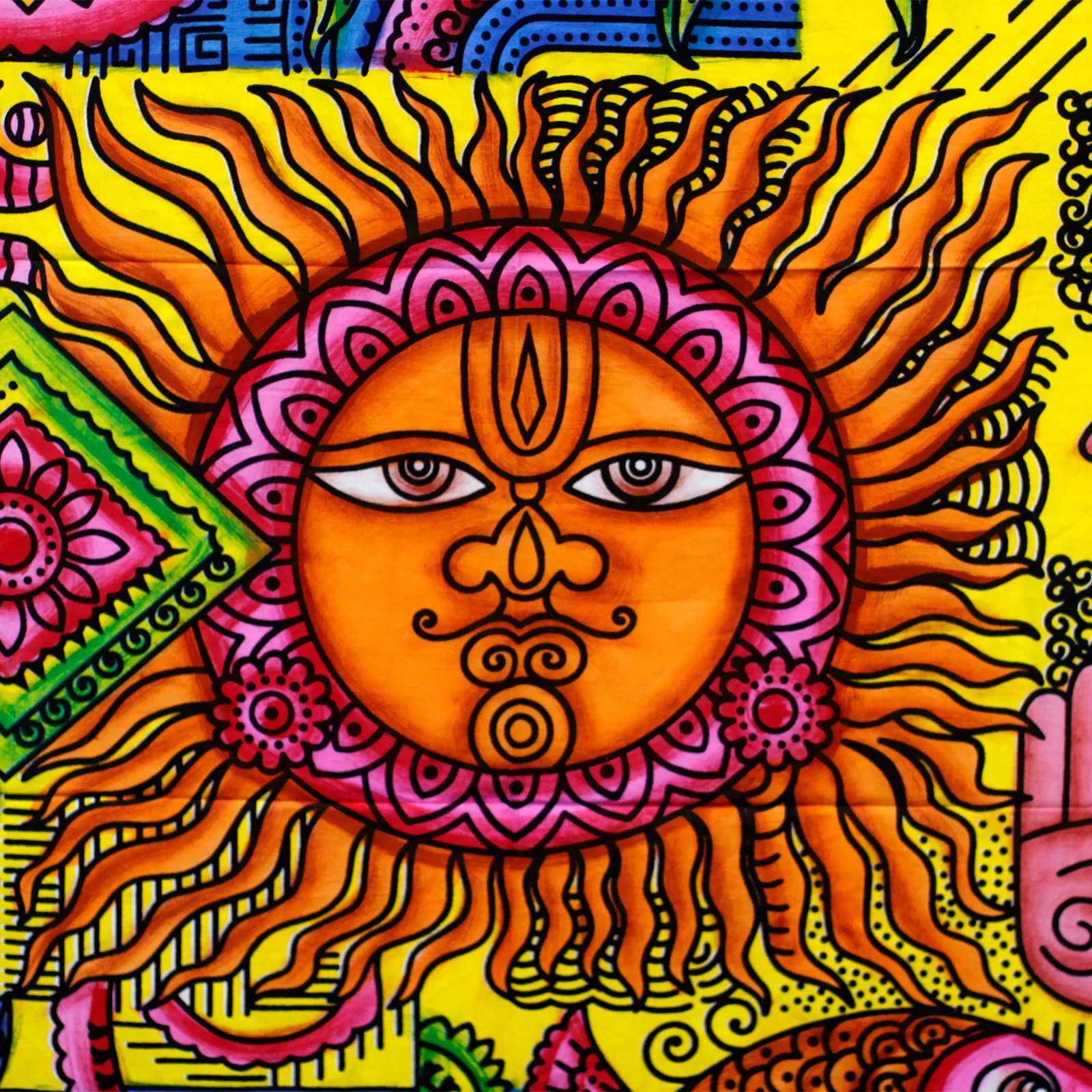 Handbrushed Cotton Wall Art - Sun | Vibrant Home Décor | 115cm x 75cm