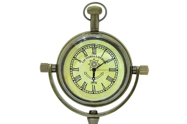 Handmade Brass Victoria London 1876 Desk and Shelf Clock Roman Dial Nautical Clock, Engraved Design for Gift, Study Table, Office, Bedroom, Kitchen, Home Decor