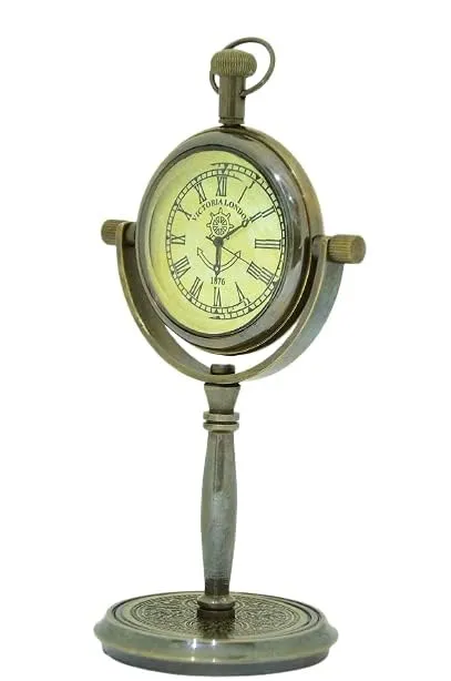 Handmade Brass Victoria London 1876 Desk and Shelf Clock Roman Dial Nautical Clock, Engraved Design for Gift, Study Table, Office, Bedroom, Kitchen, Home Decor