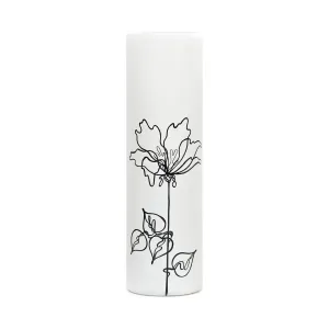 Handpainted Glass Vase - Minimalist Black Flower Design - White Canvas - Home Decor - 16 Inch Cylinder Unique Piece for Floral Arrangements