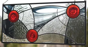 Hanging Contemporary Stained Glass Window Panel Designed for Privacy.  "In Motion"